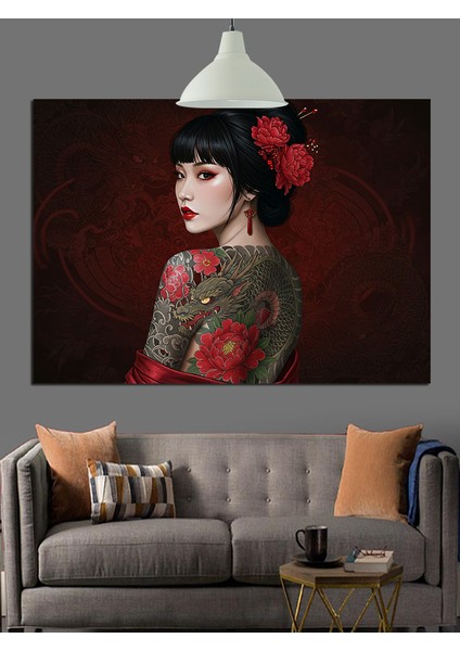 Dövmeli Asyalı Kadın Dekoratif Kanvas - Mdf Ahşap Tablo modelleri