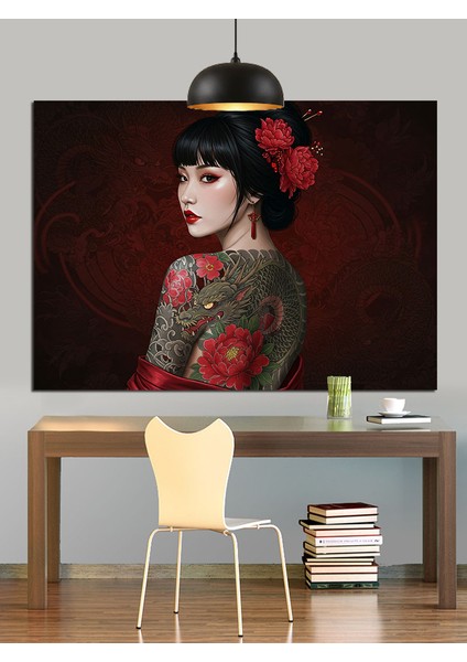 Dövmeli Asyalı Kadın Dekoratif Kanvas - Mdf Ahşap Tablo fırsatları