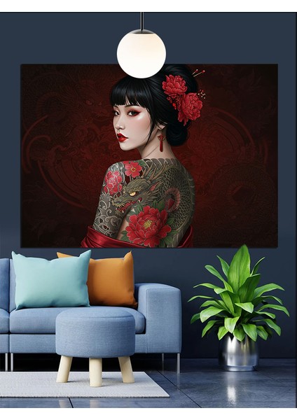 Dövmeli Asyalı Kadın Dekoratif Kanvas - Mdf Ahşap Tablo indirimleri