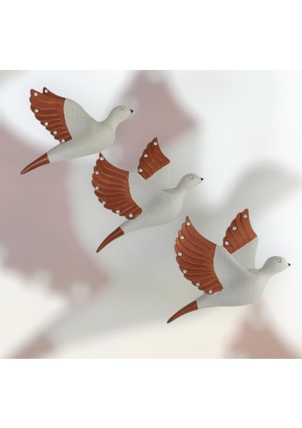 Dekoratif Üçlü Kumru Kuş Duvar Dekoru Süs 17*12 cm