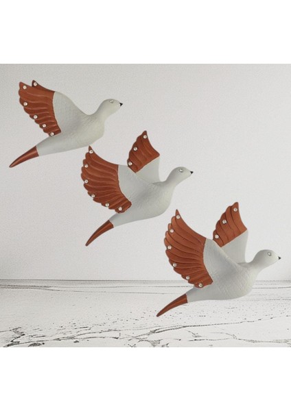 Dekoratif Üçlü Kumru Kuş Duvar Dekoru Süs 17*12 cm modelleri