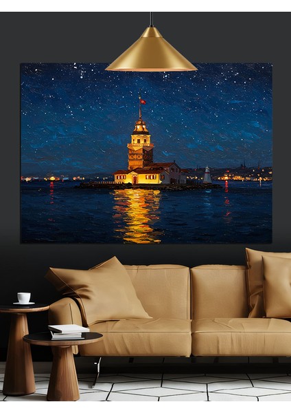 Gece Manzarasında Kız Kulesi Dekoratif Kanvas - Mdf Ahşap Tablo modelleri