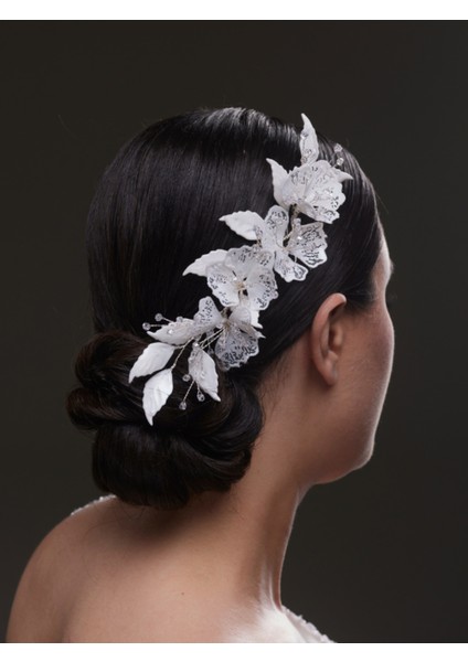 Dantel Yaprak ve Çiçek Desenli Incili Gelin Saç Aksesuarı fiyatları