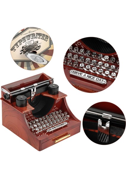 Nostaljik Tasarımlı Çekmeceli Daktilo Şeklinde Kahverengi Müzik Kutusu Doğum Günü Hediyesi indirimleri