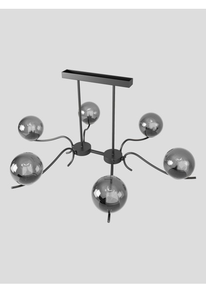 Merla2 6’lı Siyah Metal Füme Camlı Avize | Modern Salon Sarkıt Aydınlatma | Retro Işık Tasarımı modelleri