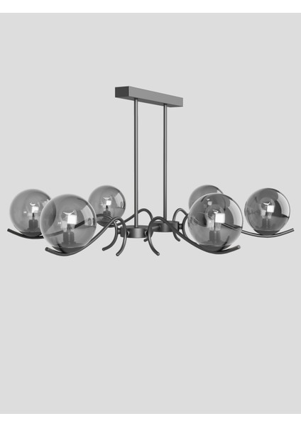 Merla2 6’lı Siyah Metal Füme Camlı Avize | Modern Salon Sarkıt Aydınlatma | Retro Işık Tasarımı fırsatları