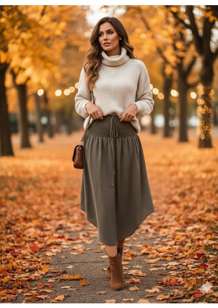 Kadın Asimetrik Kesim Iç Göstermeyen Etek