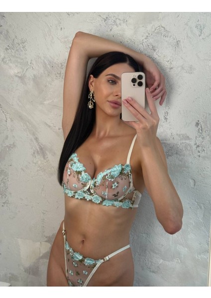 Yeşil Çiçekli Sütyen Takımı fiyatları