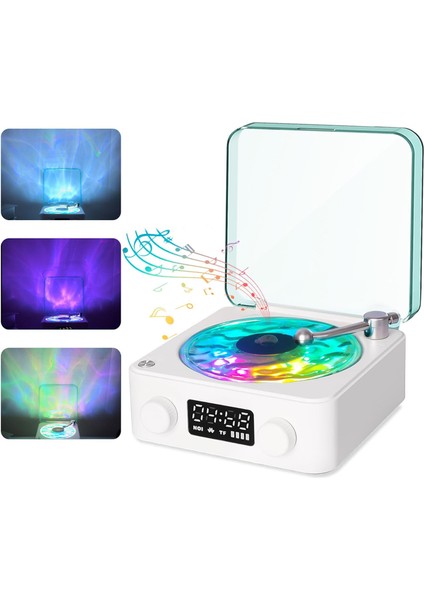 Retro Plak Şarjlı Bluetooth Hoparlör – Ambiyans Projektör 360° Gece Lambası Projektör