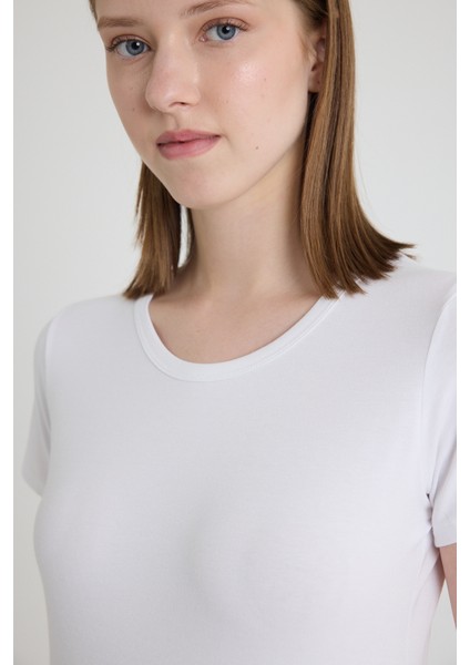 Becky Sıfır Yaka Beyaz Basic Bambu ve Organik Pamuk Kadın Tişört fiyatları