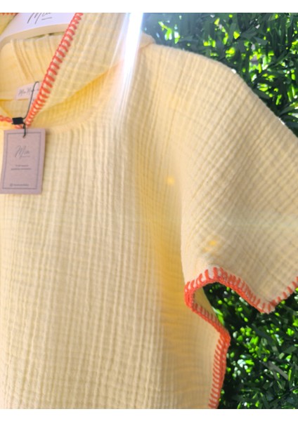 4 Kat Müslin Kapüşonlu Çoban Dikişli Çocuk Panço Sarı Renk 3-4 Yaş fiyatları