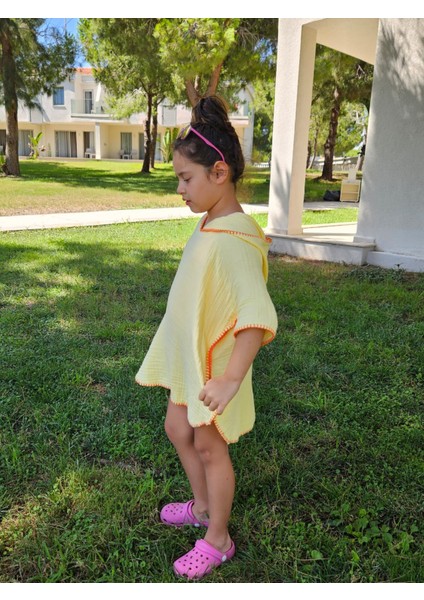 4 Kat Müslin Kapüşonlu Çoban Dikişli Çocuk Panço Sarı Renk 3-4 Yaş indirimleri