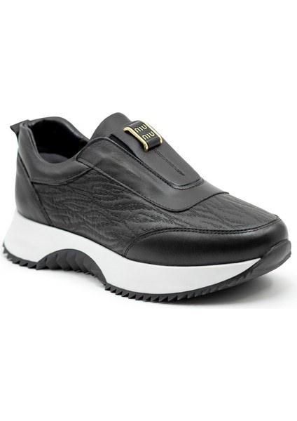 Nero Niu Hakiki Deri Kadın Siyah Casual Spor Sneaker Ayakkabı