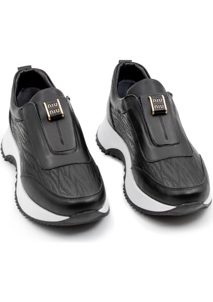 Nero Niu Hakiki Deri Kadın Siyah Casual Spor Sneaker Ayakkabı
