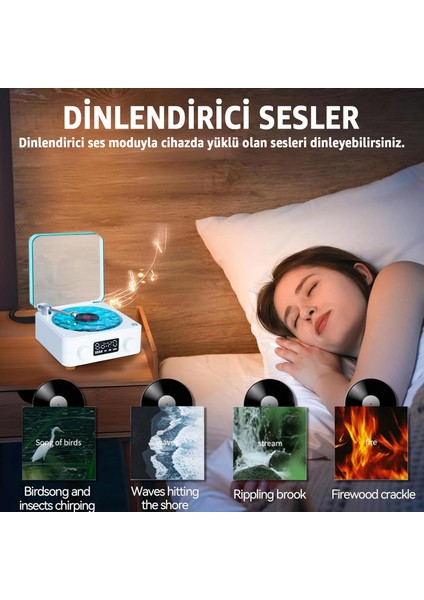 Retro Plak Şarjlı Bluetooth Hoparlör – Ambiyans Projektör 360° Gece Lambası Projektör fiyatları