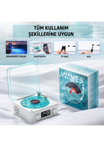 Retro Plak Şarjlı Bluetooth Hoparlör – Ambiyans Projektör 360° Gece Lambası Projektör modelleri