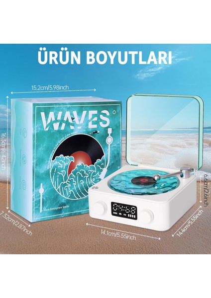 Retro Plak Şarjlı Bluetooth Hoparlör – Ambiyans Projektör 360° Gece Lambası Projektör fırsatları