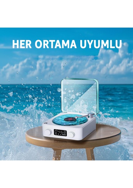 Retro Plak Şarjlı Bluetooth Hoparlör – Ambiyans Projektör 360° Gece Lambası Projektör indirimleri