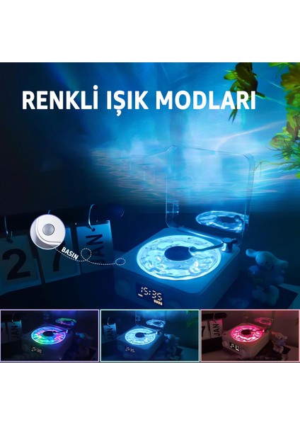 Retro Plak Şarjlı Bluetooth Hoparlör – Ambiyans Projektör 360° Gece Lambası Projektör