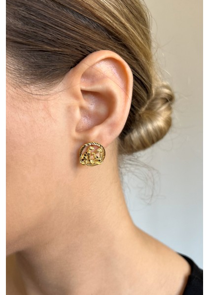 18K Altın Kaplamalı 925 Ayar Gümüş Panter ve Yavrusu Küpe - 12111801 fiyatları