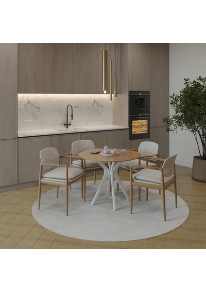 90X90CM Yuvarlak Masa Ceviz-Krem Mutfak Masası-Balkon Masası Pera Model