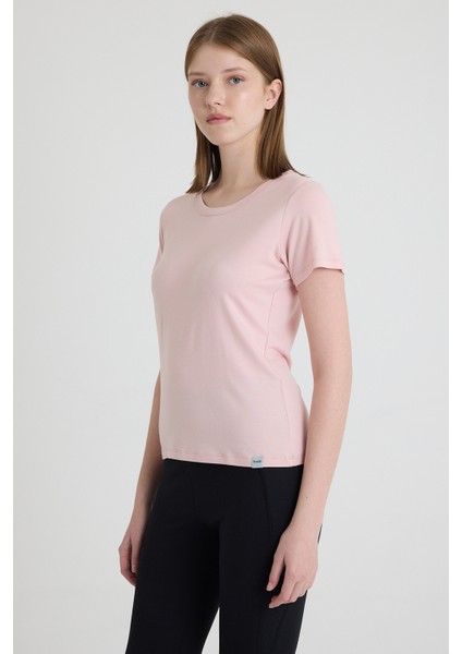 Becky Sıfır Yaka Pembe Basic Bambu ve Organik Pamuk Kadın Tişört