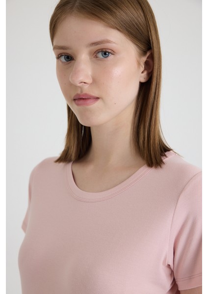 Becky Sıfır Yaka Pembe Basic Bambu ve Organik Pamuk Kadın Tişört fiyatları