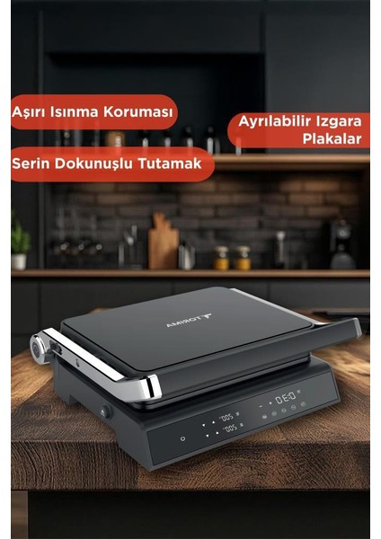 TG-PRO500 Siyah 2000W Dijital Ekranlı Tost & Izgara Makinesi Çıkarılabilir Plaka fırsatları