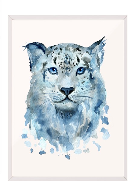 Beyaz Çerçeveli Tablo, Mistik Kar Leoparı, Genç Odası Dekoru Poster No: 113532