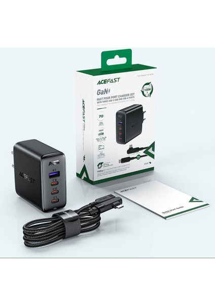 100W Gan+ 4 Port Hızlı Şarj Adaptörü (3x Usb-C + 1x Usb-A) Laptop Telefon Tablet Uyumlu