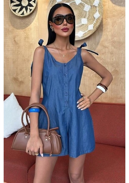 Tensel Denim Kumaşlı Mini Tulum 1363