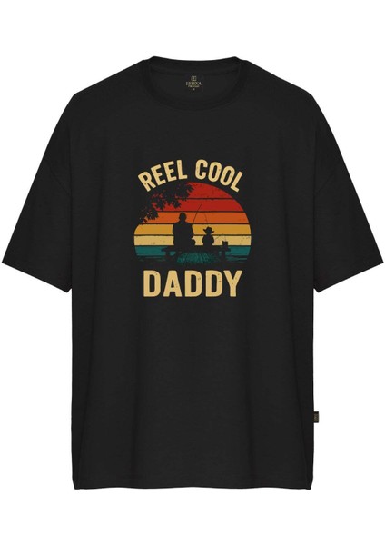 Erkek Reel Cool Daddy Baskılı Oversize Tişört
