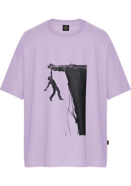 Unisex Uçurum Baskılı Oversize Tişört