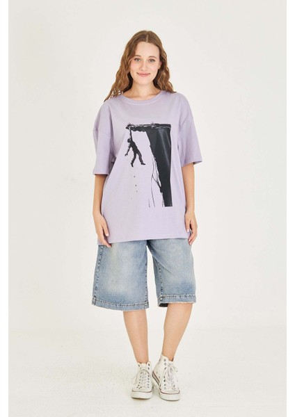 Unisex Uçurum Baskılı Oversize Tişört fırsatları
