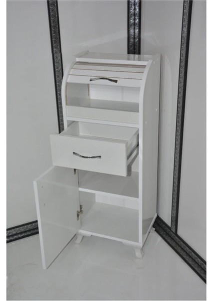 Powder Çok Amaçlı Melamin Kaplama Ekmek Dolabı 105x42x30 cm Kapaklı Çekmeceli Geniş Depolama