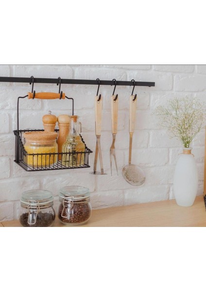 Ahşap Kulplu Metal Mutfak Sepeti, Retro Tasarım, Tezgah Üstü Veya Askılı Pratik Saklama Çözümü indirimleri