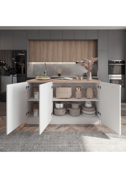 MDF Suntalam Mutfak Dolabı 150x40x85 cm Tezgahlı Modern Depolama ve Hazırlık Ünitesi