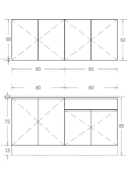 Çok Amaçlı Mutfak Dolabı Meşe Suntalam 160x60x35 cm Üst ve Alt Modüllü Modern Tasarım
