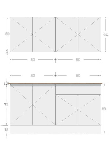 Çok Amaçlı Mutfak Dolabı Meşe Suntalam 160x60x35 cm Üst ve Alt Modüllü Modern Tasarım