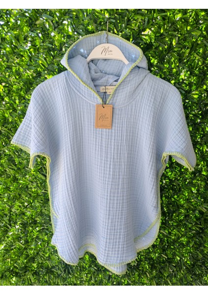 4 Kat Müslin Kapüşonlu Çoban Dikişli Çocuk Panço Mavi Renk 3-4 Yaş modelleri