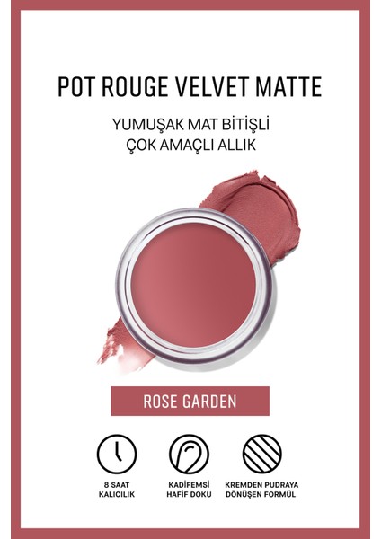 Pot Rouge Velvet Matte - Çok Amaçlı Mat Bitişli Krem Allık & Ruj - Rose Garden