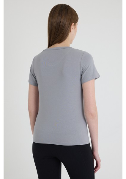 Becky Sıfır Yaka Gri Basic Bambu ve Organik Pamuk Kadın Tişört modelleri