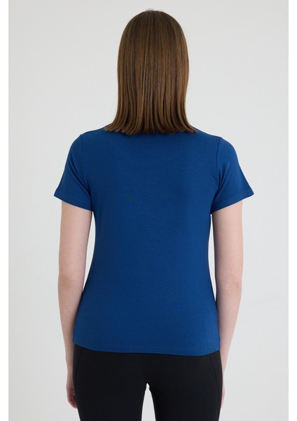 Becky Sıfır Yaka Mavi Basic Bambu ve Organik Pamuk Kadın Tişört modelleri