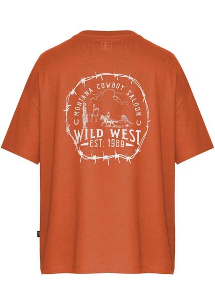 Unisex Wild West Sırt-Ön Baskılı Oversize Tişört