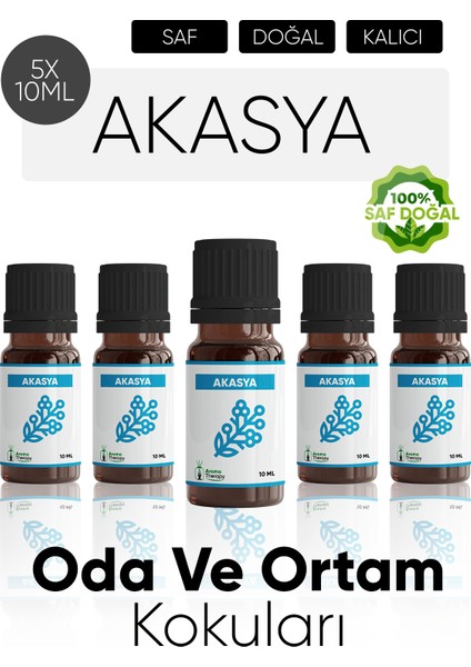 Akasya Esansiyel Koku Yağı Buhardanlık Yağı Difüzör Esansı Hobi Esans Ortam Oda Kokusu 5X10 ml