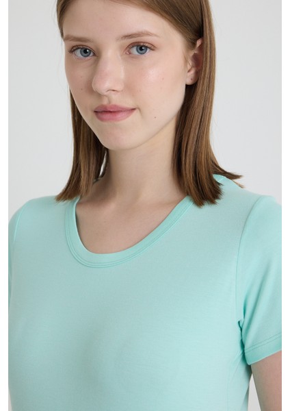 Becky Sıfır Yaka Mint Yeşili Basic Bambu ve Organik Pamuk Kadın Tişört fiyatları