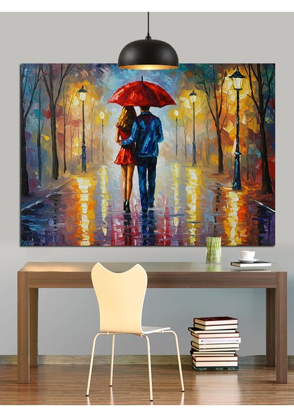 Yağmurda Kırmızı Şemsiyeli Kadın Dekoratif Kanvas - Mdf Ahşap Tablo fiyatları