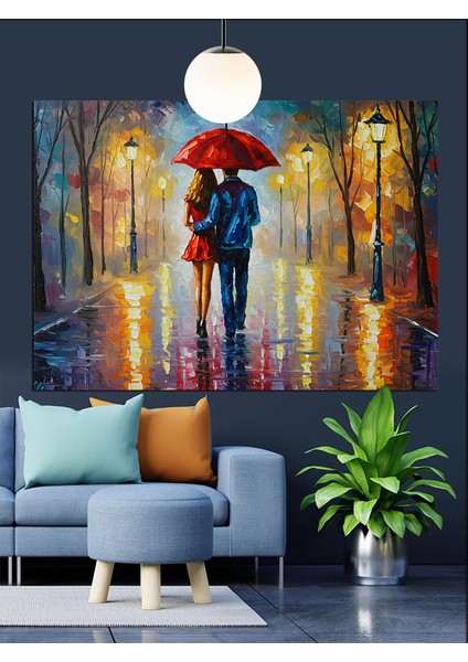 Yağmurda Kırmızı Şemsiyeli Kadın Dekoratif Kanvas - Mdf Ahşap Tablo modelleri