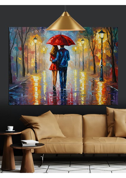 Yağmurda Kırmızı Şemsiyeli Kadın Dekoratif Kanvas - Mdf Ahşap Tablo fırsatları