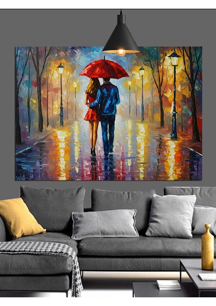 Yağmurda Kırmızı Şemsiyeli Kadın Dekoratif Kanvas - Mdf Ahşap Tablo indirimleri